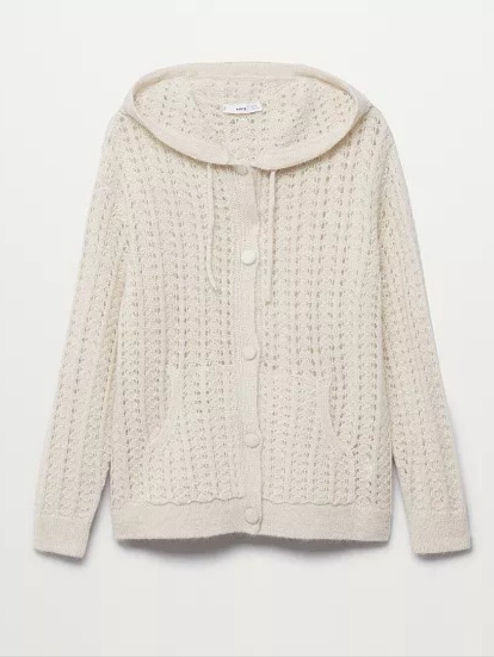 Mango Openwork Knit Hooded Cardigan Cream Size Large